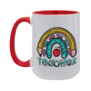 Teacher, Κούπα Mega 15oz, κεραμική Κόκκινη, 450ml