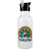 White water bottle with straw, stainless steel 600ml