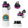 Metallic water bottle with safety lid, 850ml aluminum