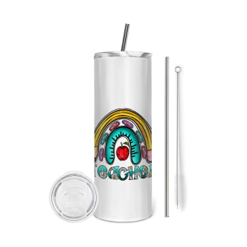 Teacher, Eco friendly stainless steel tumbler 600ml, with metal straw & cleaning brush