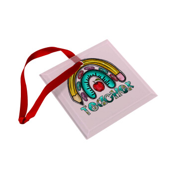 Teacher, Στολίδι Χριστουγεννιάτικο στολίδι γυάλινο τετράγωνο 9x9cm