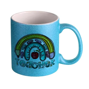 Teacher, Κούπα Σιέλ Glitter που γυαλίζει, κεραμική, 330ml