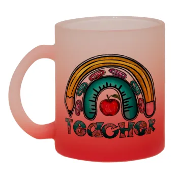 Teacher, Κούπα γυάλινη δίχρωμη με βάση το κόκκινο ματ, 330ml