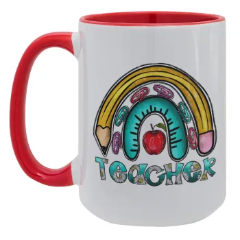 Teacher, Κούπα Mega 15oz, κεραμική Κόκκινη, 450ml