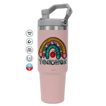 Teacher, Pink color, 890ml (30oz) stainless Steel Tumbler with Handle