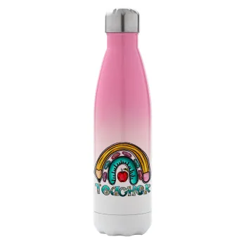 Teacher, Metal mug thermos Pink/White (Stainless steel), double wall, 500ml