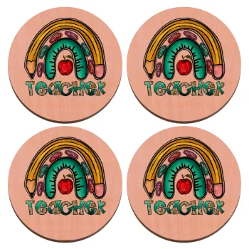 Teacher, ΣΕΤ x4 Σουβέρ ξύλινα στρογγυλά plywood (9cm)