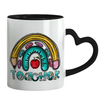Teacher, Mug heart black handle, ceramic, 330ml