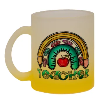 Teacher, Κούπα γυάλινη δίχρωμη με βάση το κίτρινο ματ, 330ml