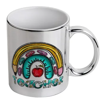 Teacher, Mug ceramic, silver mirror, 330ml