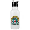 White water bottle with straw, stainless steel 600ml