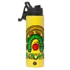 Metallic water bottle with safety lid, 850ml aluminum