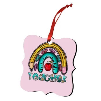 Teacher, Στολίδι Χριστουγεννιάτικο στολίδι polygon ξύλινο 7.5cm