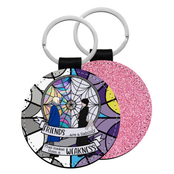 Wednesday window, Μπρελόκ Δερματίνη, στρογγυλό ΡΟΖ (5cm)