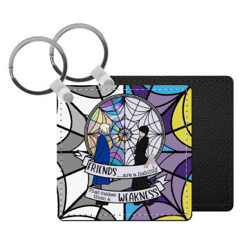 Wednesday window, Μπρελόκ Δερματίνη, τετράγωνο ΜΑΥΡΟ (5x5cm)