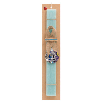 Wednesday window, Easter Set, wooden keychain & aromatic flat Easter candle (30cm) (TURQUOISE)
