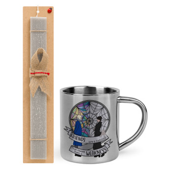 Wednesday window, Easter Set, metallic thermal cup (300ml) & Easter aromatic flat candle (30cm) (GRAY)