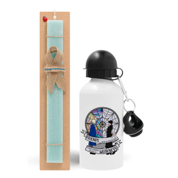 Wednesday window, Easter Set, metallic aluminum water bottle (500ml) & scented flat candle (30cm) (TURQUOISE)