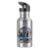 Water bottle Silver with straw, stainless steel 600ml