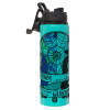 Metallic water bottle with safety lid, 850ml aluminum