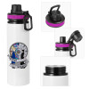 Metallic water bottle with safety lid, 850ml aluminum