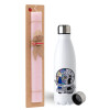 Easter Set, metallic stainless steel water bottle (750ml) & scented flat Easter candle (30cm) (PINK)