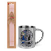 Easter Set, metallic thermal cup (300ml) & aromatic flat Easter candle (30cm) (PINK)