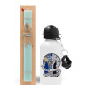 Easter Set, metallic aluminum water bottle (500ml) & scented flat candle (30cm) (TURQUOISE)