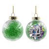 Transparent Christmas tree ball ornament with green filling 8cm