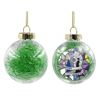 Wednesday window, Transparent Christmas tree ball ornament with green filling 8cm