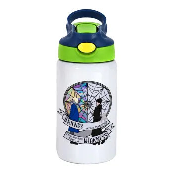 Wednesday window, Παιδικό παγούρι θερμό, ανοξείδωτο, με καλαμάκι ασφαλείας, πράσινο/μπλε (350ml)