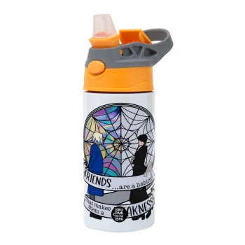 Wednesday window, Children's hot water bottle, stainless steel, with safety straw, Orange/Grey (360ml) BPA-FREE