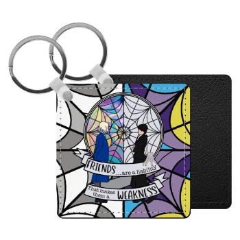 Wednesday window, Μπρελόκ Δερματίνη, τετράγωνο ΜΑΥΡΟ (5x5cm)