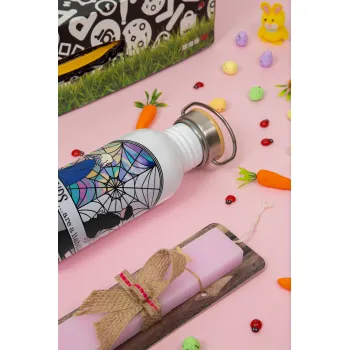 Wednesday window, Πασχαλινή Λαμπάδα με παγούρι μεταλλικό (620ml, stainless steel) & κερί αρωματικό πλακέ (30cm) (ΡΟΖ)