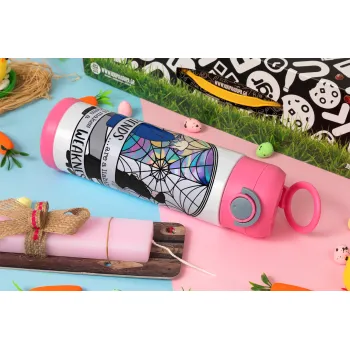 Wednesday window, Easter candle, Childrens hot water bottle, stainless steel, with safety straw, PINK (500ml)