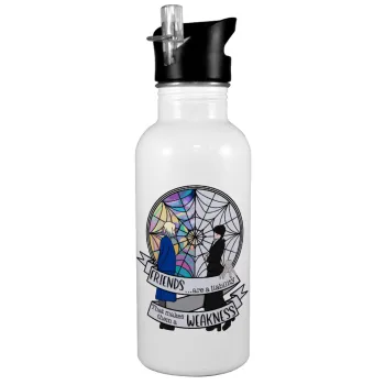 Wednesday window, White water bottle with straw, stainless steel 600ml