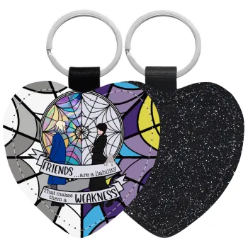 Wednesday window, Μπρελόκ PU δερμάτινο glitter καρδιά ΜΑΥΡΟ