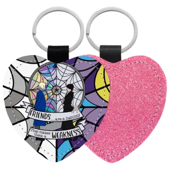 Wednesday window, Μπρελόκ PU δερμάτινο glitter καρδιά ΡΟΖ