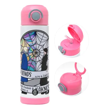 Wednesday window, Children's hot water bottle, stainless steel, with safety straw, PINK (500ml)