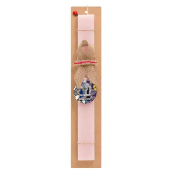 Wednesday window, Easter Set, wooden keychain & scented flat Easter candle (30cm) (PINK)