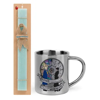Wednesday window, Easter Set, metallic thermal cup (300ml) & aromatic flat Easter candle (30cm) (TURQUOISE)