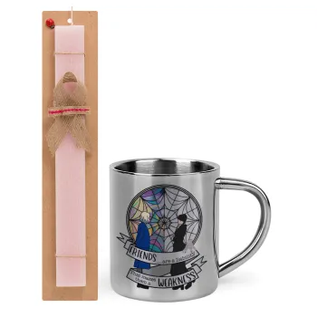 Wednesday window, Easter Set, metallic thermal cup (300ml) & aromatic flat Easter candle (30cm) (PINK)
