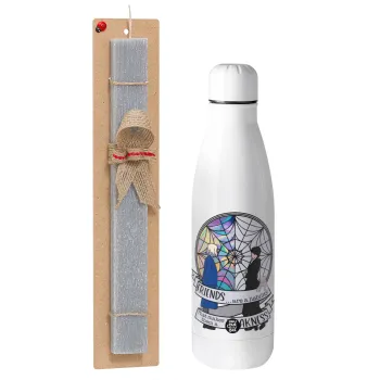 Wednesday window, Easter Set, metallic stainless thermos bottle (500ml) & scented flat Easter candle (30cm) (GRAY)