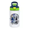 Παιδικό παγούρι θερμό, ανοξείδωτο, με καλαμάκι ασφαλείας, πράσινο/μπλε (350ml)