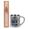 Easter Set, metallic thermal cup (300ml) & aromatic flat Easter candle (30cm) (PINK)