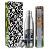 Easter Set, metallic stainless thermos flask (500ml) & scented flat Easter candle (30cm) (GRAY)