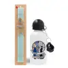 Easter Set, metallic aluminum water bottle (500ml) & scented flat candle (30cm) (TURQUOISE)