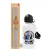 Easter Set, metallic aluminum water bottle (500ml) & aromatic flat Easter candle (30cm) (GRAY)