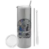 Tumbler ποτήρι θερμό Ασημένιο από ανοξείδωτο ατσάλι 600ml, με μεταλλικό καλαμάκι & βούρτσα καθαρισμού