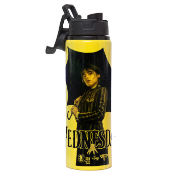 Wednesday rain, Μεταλλικό παγούρι νερού με καπάκι ασφαλείας, αλουμινίου 850ml